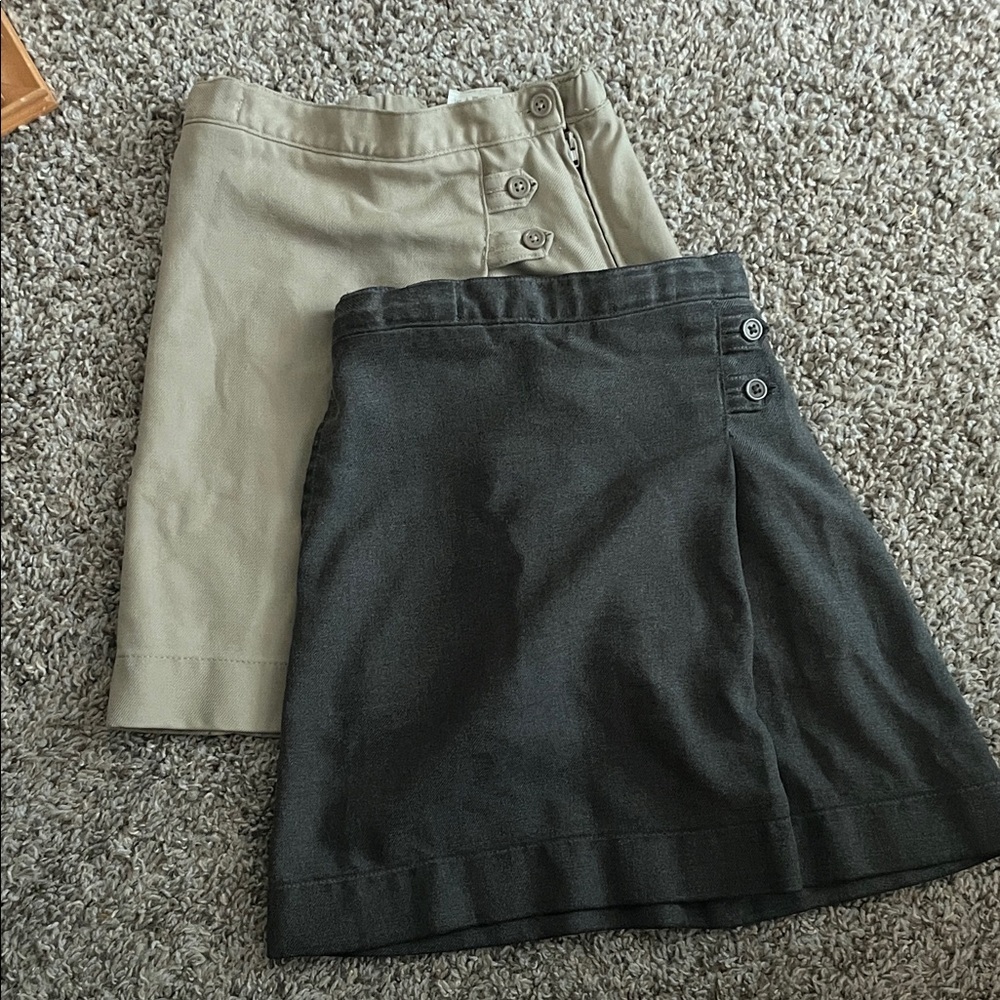 2 Lands' End (1)dark gray and (1) Tan pleated skirt